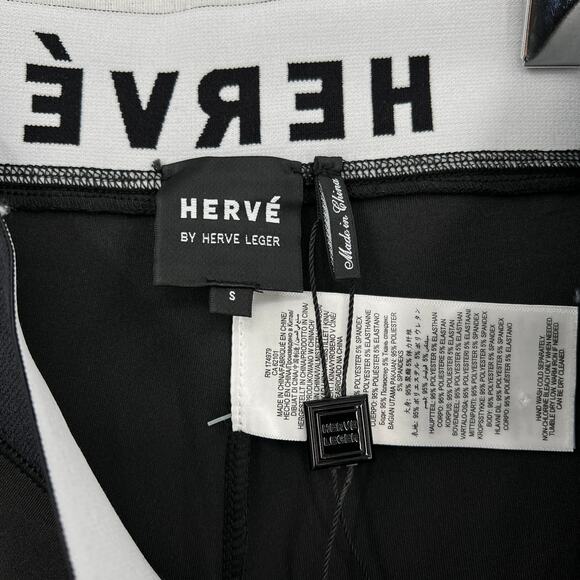 HERVE LEGER Logo Bike Shorts Womens Small Black White High Rise Stretch NWT - Picture 10 of 16